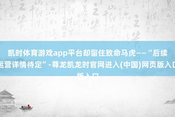 凯时体育游戏app平台却留住致命马虎——“后续运营详情待定”-尊龙凯龙时官网进入(中国)网页版入口