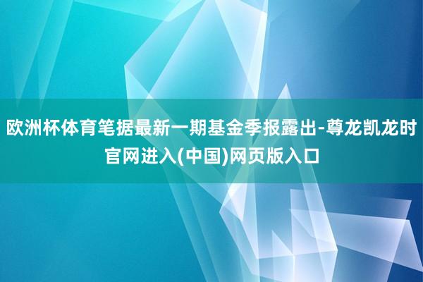 欧洲杯体育笔据最新一期基金季报露出-尊龙凯龙时官网进入(中国)网页版入口