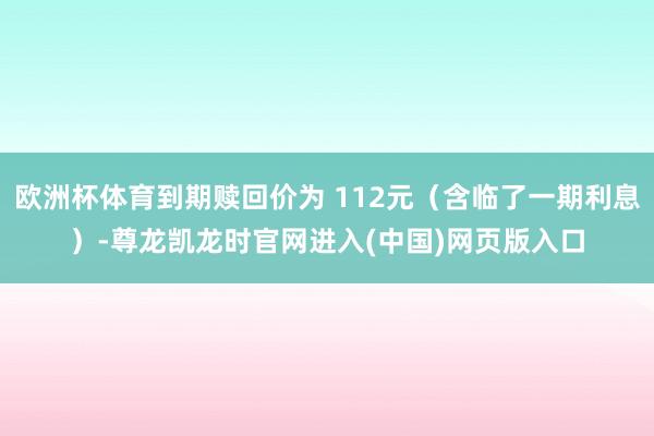 欧洲杯体育到期赎回价为 112元（含临了一期利息）-尊龙凯龙时官网进入(中国)网页版入口