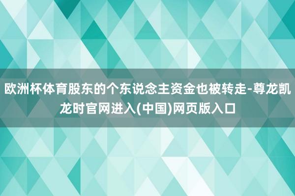 欧洲杯体育股东的个东说念主资金也被转走-尊龙凯龙时官网进入(中国)网页版入口